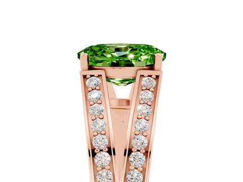 Rose gold Oval Cut Peridot Split Shank Ring with Pavé Band and Four-Prong Setting_5