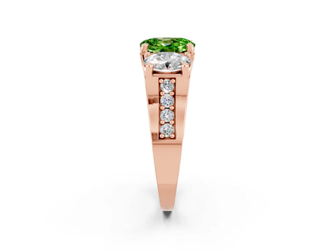 Rose gold Oval Cut Peridot Three-Stone Ring with Channel Set Band and Four-Prong Setting_2