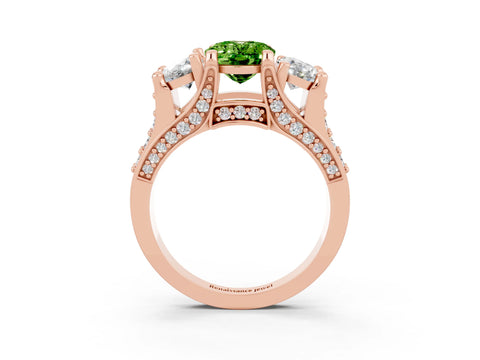 Rose gold Oval Cut Peridot Three-Stone Ring with Channel Set Band and Four-Prong Setting_3