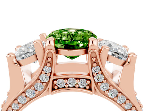 Rose gold Oval Cut Peridot Three-Stone Ring with Channel Set Band and Four-Prong Setting_4