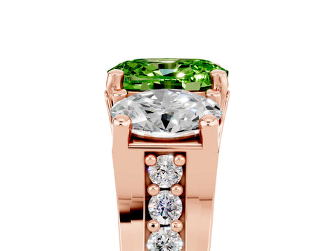 Rose gold Oval Cut Peridot Three-Stone Ring with Channel Set Band and Four-Prong Setting_5