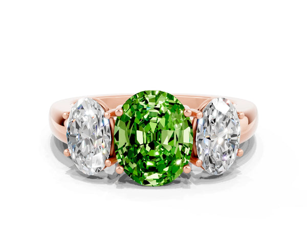 Rose gold Oval Cut Peridot Three-Stone Ring with Four-Prong Setting and Classic Band