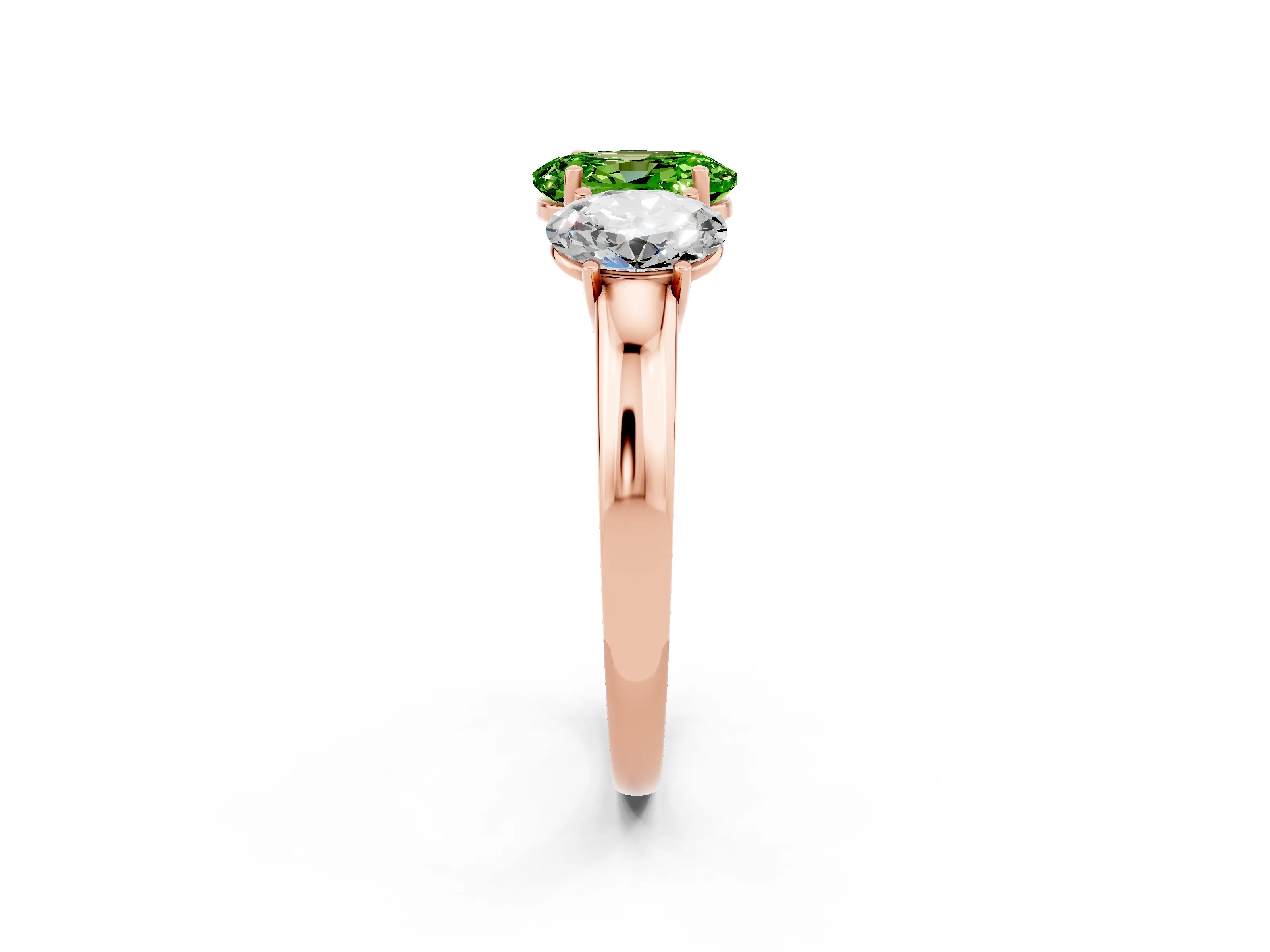 Rose gold Oval Cut Peridot Three-Stone Ring with Four-Prong Setting and Classic Band_2