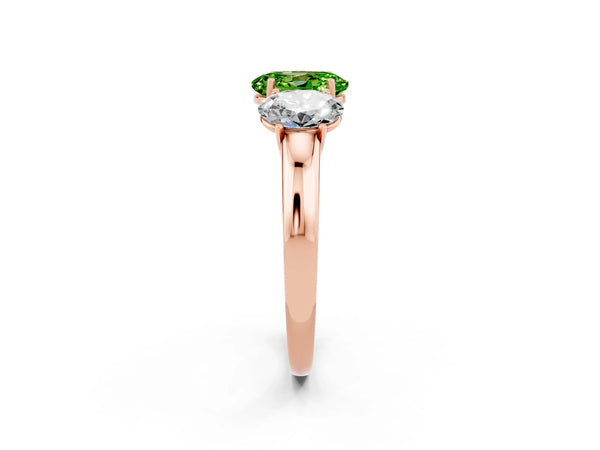 Rose gold Oval Cut Peridot Three-Stone Ring with Four-Prong Setting and Classic Band