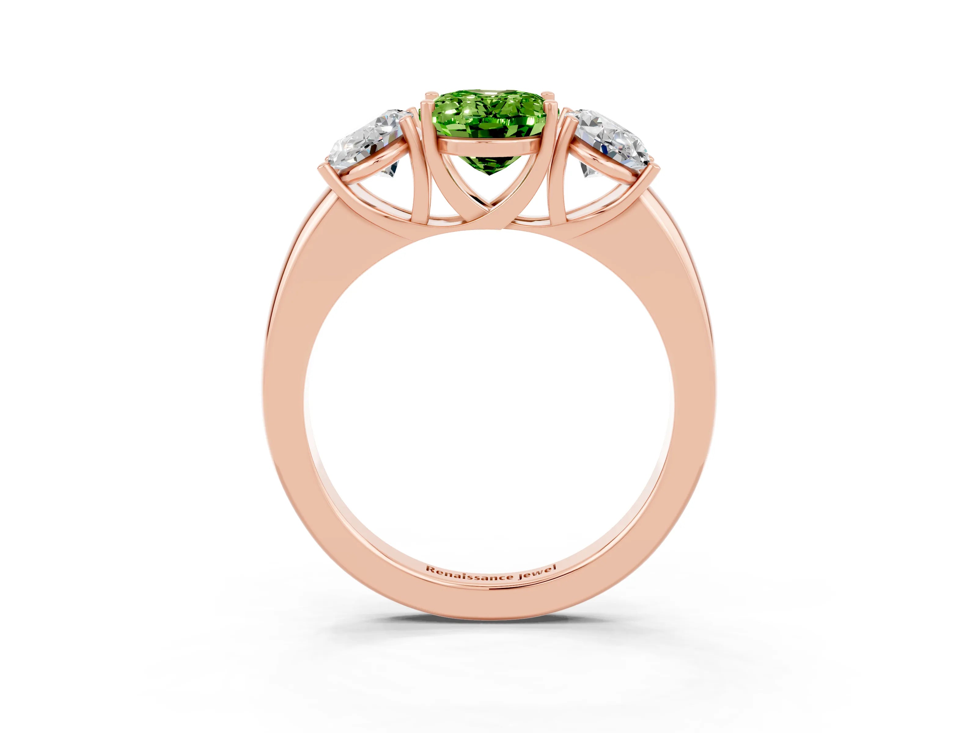 Rose gold Oval Cut Peridot Three-Stone Ring with Four-Prong Setting and Classic Band_3
