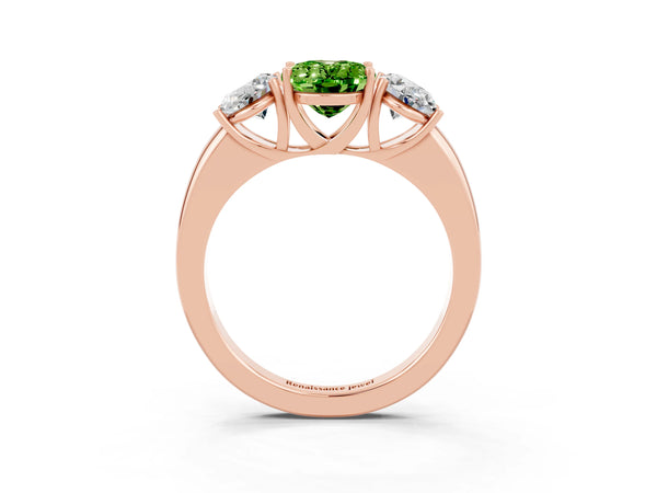Rose gold Oval Cut Peridot Three-Stone Ring with Four-Prong Setting and Classic Band