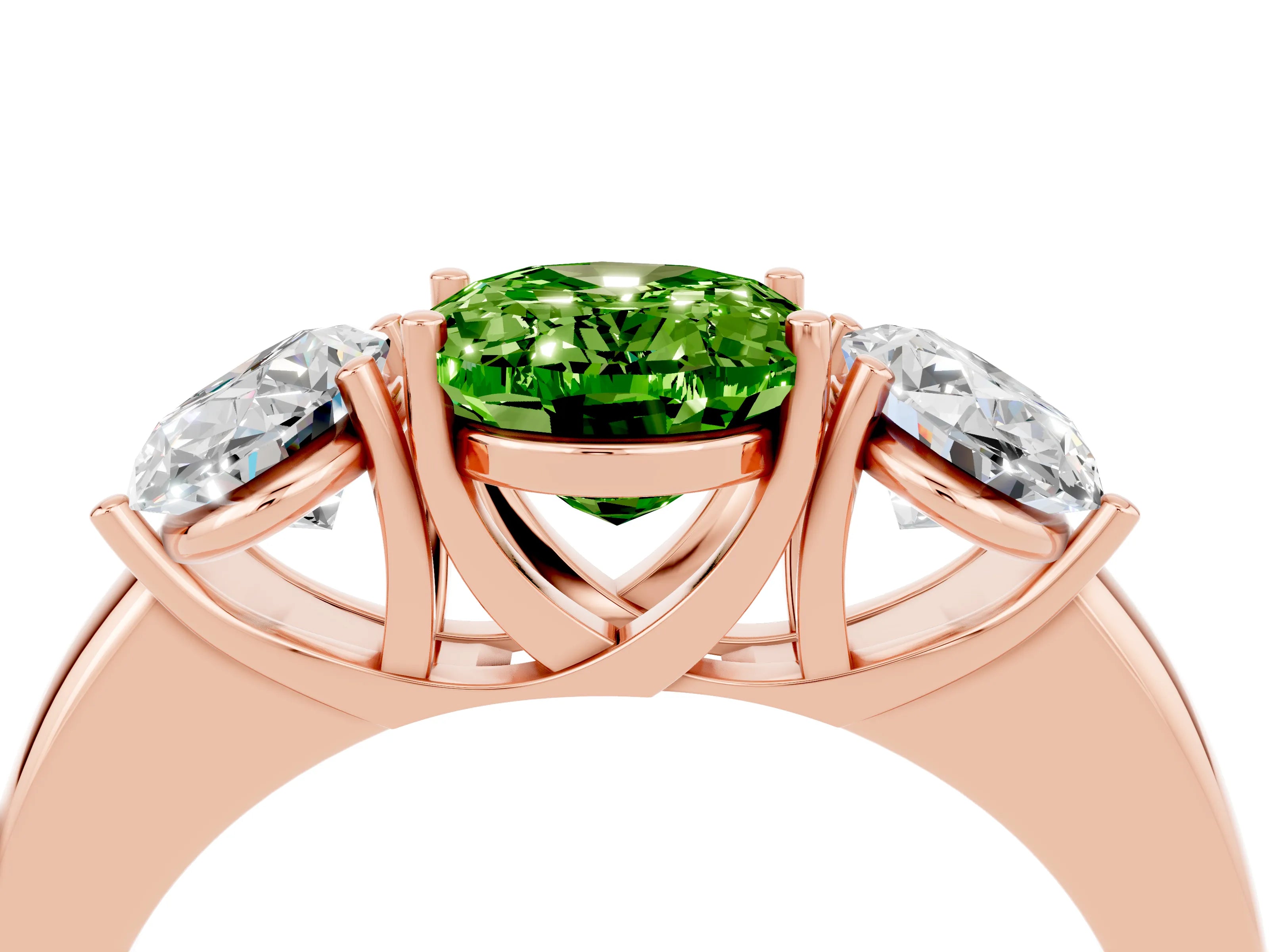 Rose gold Oval Cut Peridot Three-Stone Ring with Four-Prong Setting and Classic Band_4