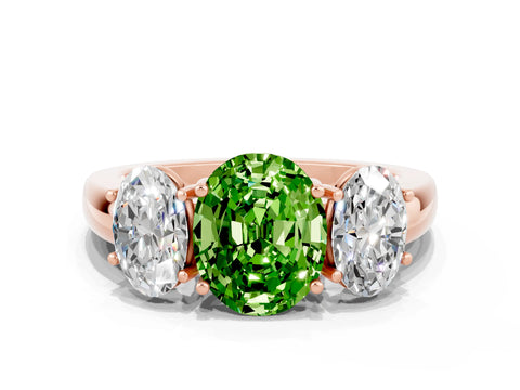 Rose gold Oval Cut Peridot Three-Stone Ring with Four-Prong Setting and Classic Band