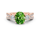 Rose gold Oval Cut Peridot Three-Stone Ring with Pavé Split Shank and Four-Prong Setting_12
