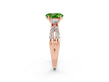 Rose gold Oval Cut Peridot Three-Stone Ring with Pavé Split Shank and Four-Prong Setting_14