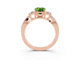 Rose gold Oval Cut Peridot Three-Stone Ring with Pavé Split Shank and Four-Prong Setting_15