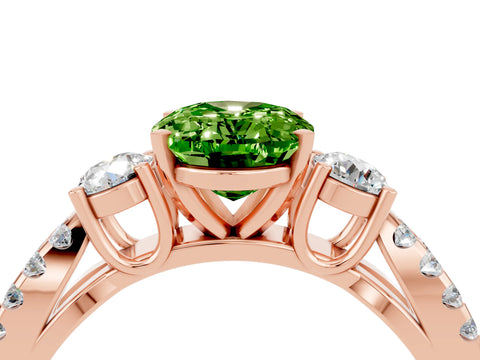 Rose gold Oval Cut Peridot Three-Stone Ring with Pavé Split Shank and Four-Prong Setting_16