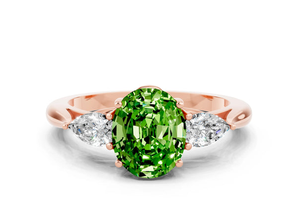 Rose gold Oval Cut Peridot Three-Stone Ring with Pear  Side Stones and Prong Setting