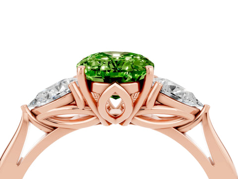 Rose gold Oval Cut Peridot Three-Stone Ring with Pear Side Stones and Four-Prong Setting_16