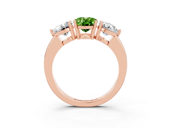Rose gold Oval Cut Peridot Three-Stone Ring with Prong Setting and Classic Band