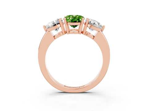 Rose gold Oval Cut Peridot Three-Stone Ring with Prong Setting and Classic Band_3