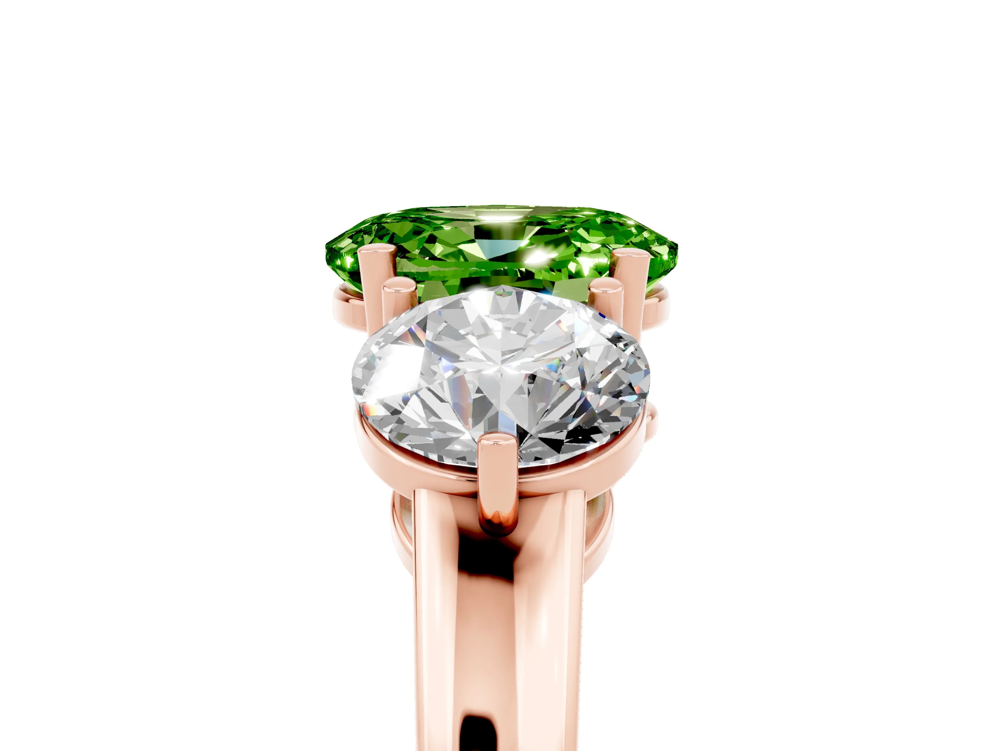 Rose gold Oval Cut Peridot Three-Stone Ring with Prong Setting and Classic Band_5