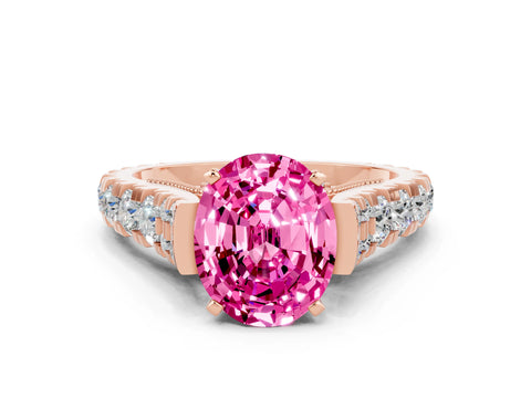 Rose gold Oval Cut Pink Sapphire Classic Solitaire Ring with Pavé Band and Four-Prong Setting_12