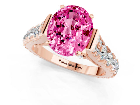 Rose gold Oval Cut Pink Sapphire Classic Solitaire Ring with Pavé Band and Four-Prong Setting_13