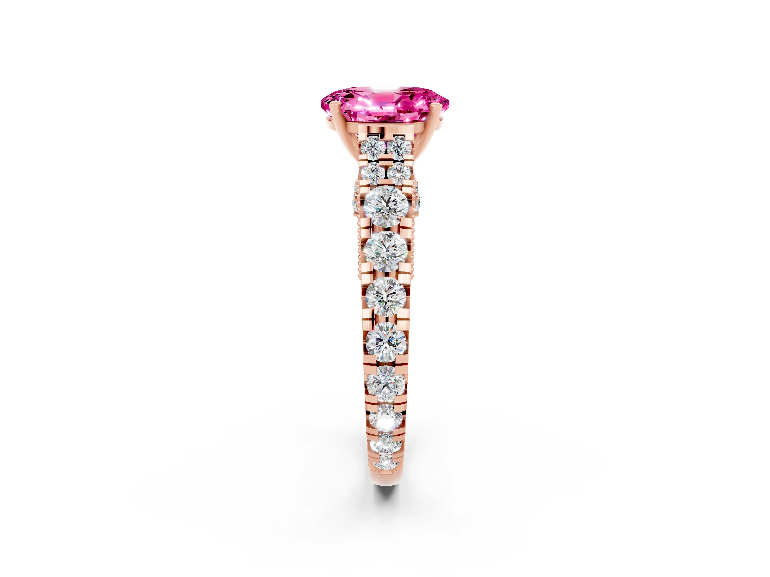 Rose gold Oval Cut Pink Sapphire Classic Solitaire Ring with Pavé Band and Four-Prong Setting_14