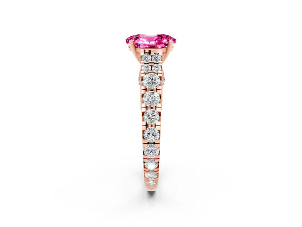 Rose gold Oval Cut Pink Sapphire Classic Solitaire Ring with Pavé Band and Four-Prong Setting