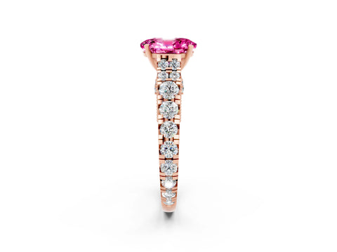Rose gold Oval Cut Pink Sapphire Classic Solitaire Ring with Pavé Band and Four-Prong Setting_14