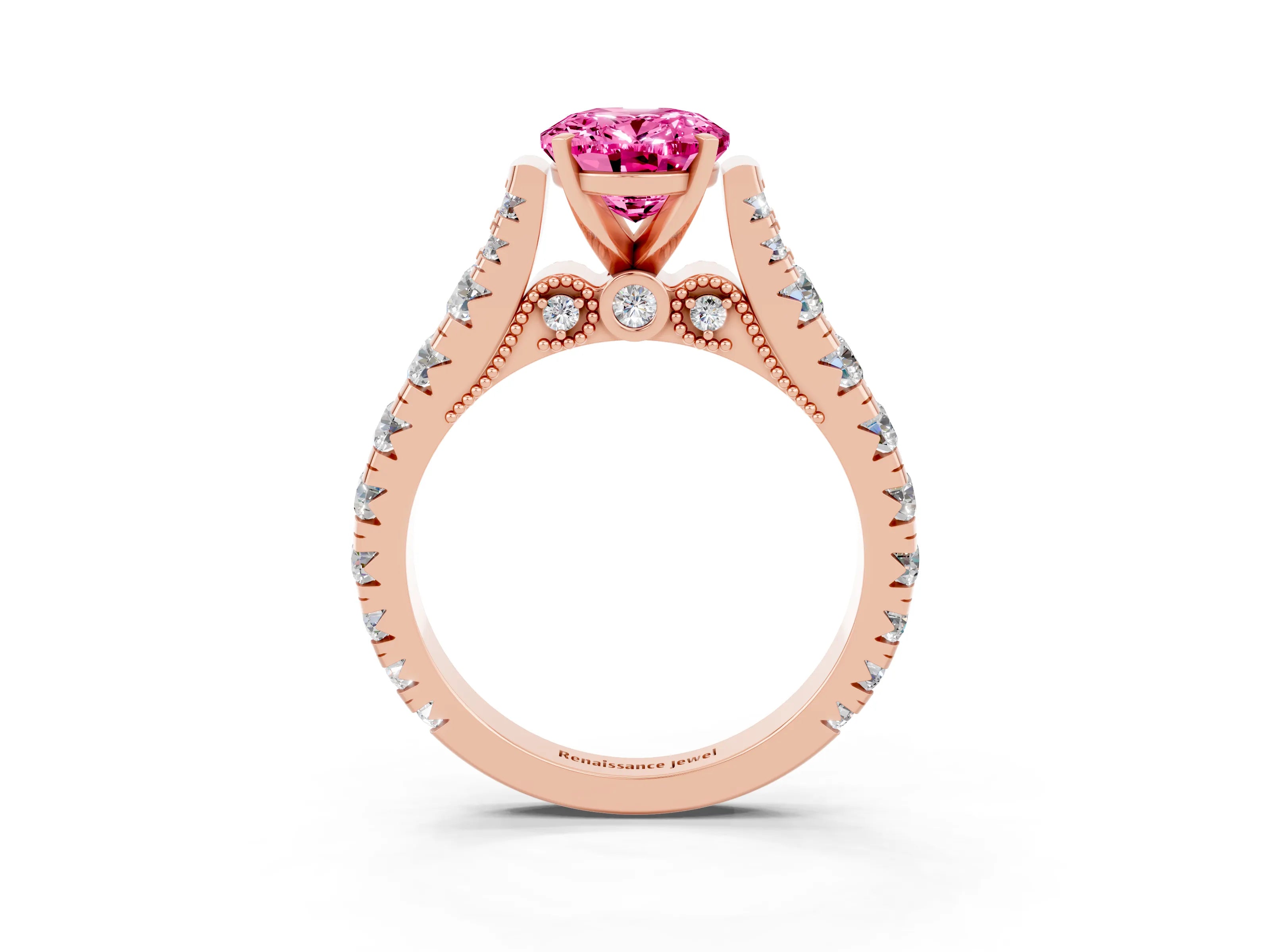 Rose gold Oval Cut Pink Sapphire Classic Solitaire Ring with Pavé Band and Four-Prong Setting_15