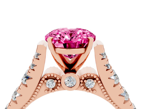 Rose gold Oval Cut Pink Sapphire Classic Solitaire Ring with Pavé Band and Four-Prong Setting_16