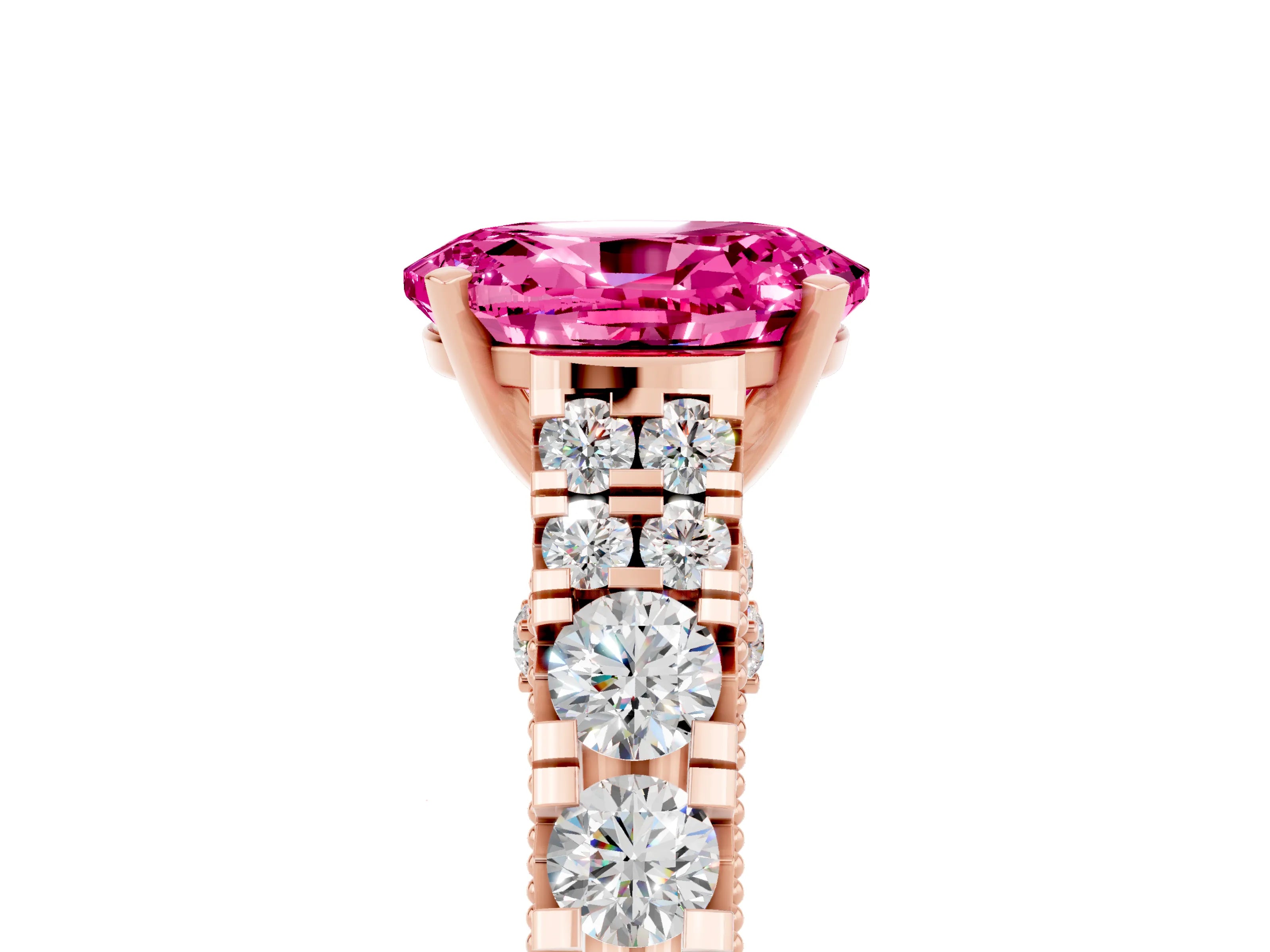 Rose gold Oval Cut Pink Sapphire Classic Solitaire Ring with Pavé Band and Four-Prong Setting_17