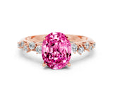 Rose gold Oval Cut Pink Sapphire Cluster Side Stone Solitaire Ring with Prong Setting_48