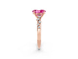 Rose gold Oval Cut Pink Sapphire Cluster Side Stone Solitaire Ring with Prong Setting_50