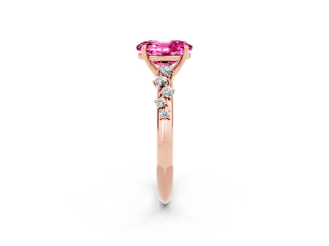 Rose gold Oval Cut Pink Sapphire Cluster Side Stone Solitaire Ring with Prong Setting_50