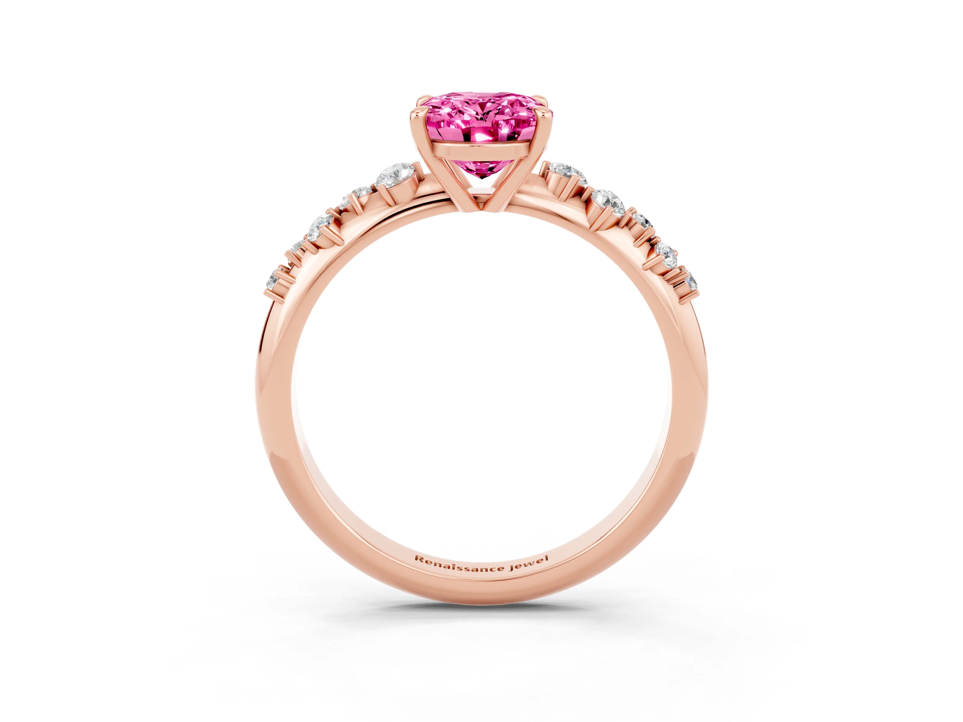 Rose gold Oval Cut Pink Sapphire Cluster Side Stone Solitaire Ring with Prong Setting_51