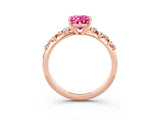 Rose gold Oval Cut Pink Sapphire Cluster Side Stone Solitaire Ring with Prong Setting_51