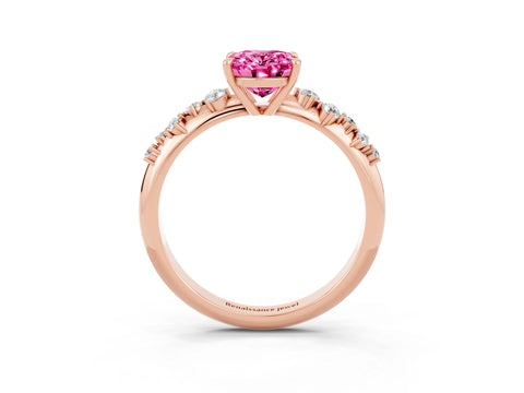 Rose gold Oval Cut Pink Sapphire Cluster Side Stone Solitaire Ring with Prong Setting_51