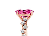 Rose gold Oval Cut Pink Sapphire Cluster Side Stone Solitaire Ring with Prong Setting_53