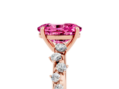 Rose gold Oval Cut Pink Sapphire Cluster Side Stone Solitaire Ring with Prong Setting_53