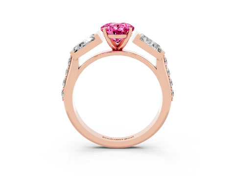 Rose gold Oval Cut Pink Sapphire Engagement Ring with Baguette Side Stones and Channel Set Band_3