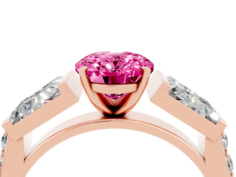 Rose gold Oval Cut Pink Sapphire Engagement Ring with Baguette Side Stones and Channel Set Band_4