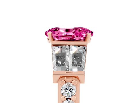 Rose gold Oval Cut Pink Sapphire Engagement Ring with Baguette Side Stones and Channel Set Band_5