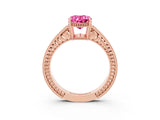 Rose gold Oval Cut Pink Sapphire Engagement Ring with Milgrain Channel Set Band and Prong Setting_27