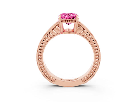 Rose gold Oval Cut Pink Sapphire Engagement Ring with Milgrain Channel Set Band and Prong Setting_27