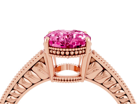 Rose gold Oval Cut Pink Sapphire Engagement Ring with Milgrain Channel Set Band and Prong Setting_28