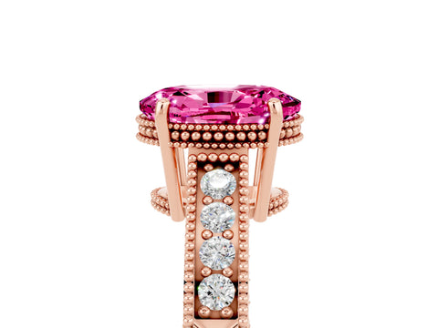 Rose gold Oval Cut Pink Sapphire Engagement Ring with Milgrain Channel Set Band and Prong Setting_29