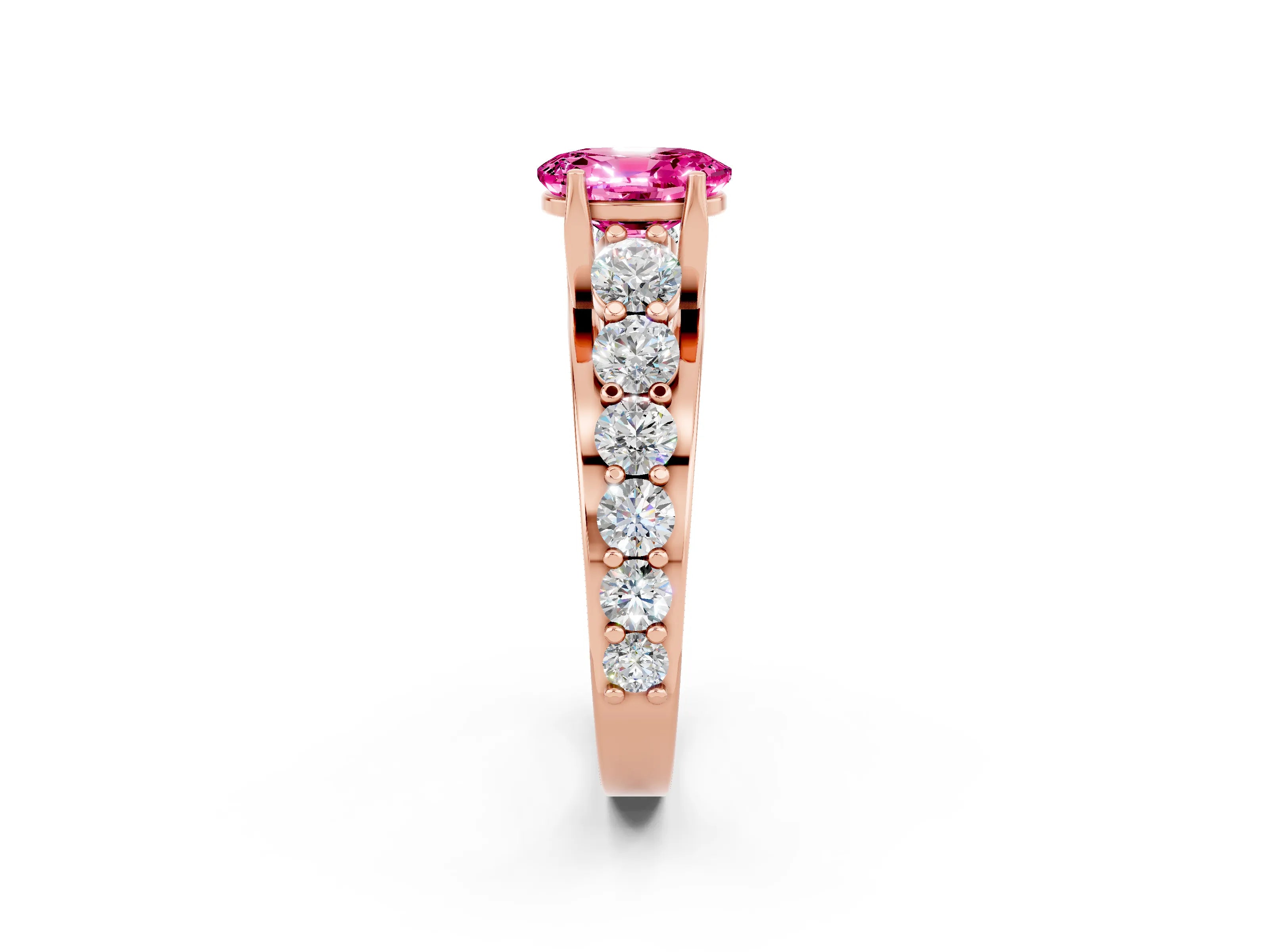 Rose gold Oval Cut Pink Sapphire Engagement Ring with Pavé Band and Four-Prong Setting_2