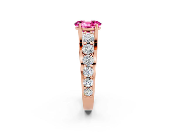 Rose gold Oval Cut Pink Sapphire Engagement Ring with Pavé Band and Four-Prong Setting