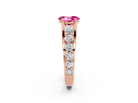 Rose gold Oval Cut Pink Sapphire Engagement Ring with Pavé Band and Four-Prong Setting_2