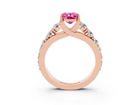 Rose gold Oval Cut Pink Sapphire Engagement Ring with Pavé Band and Four-Prong Setting_3
