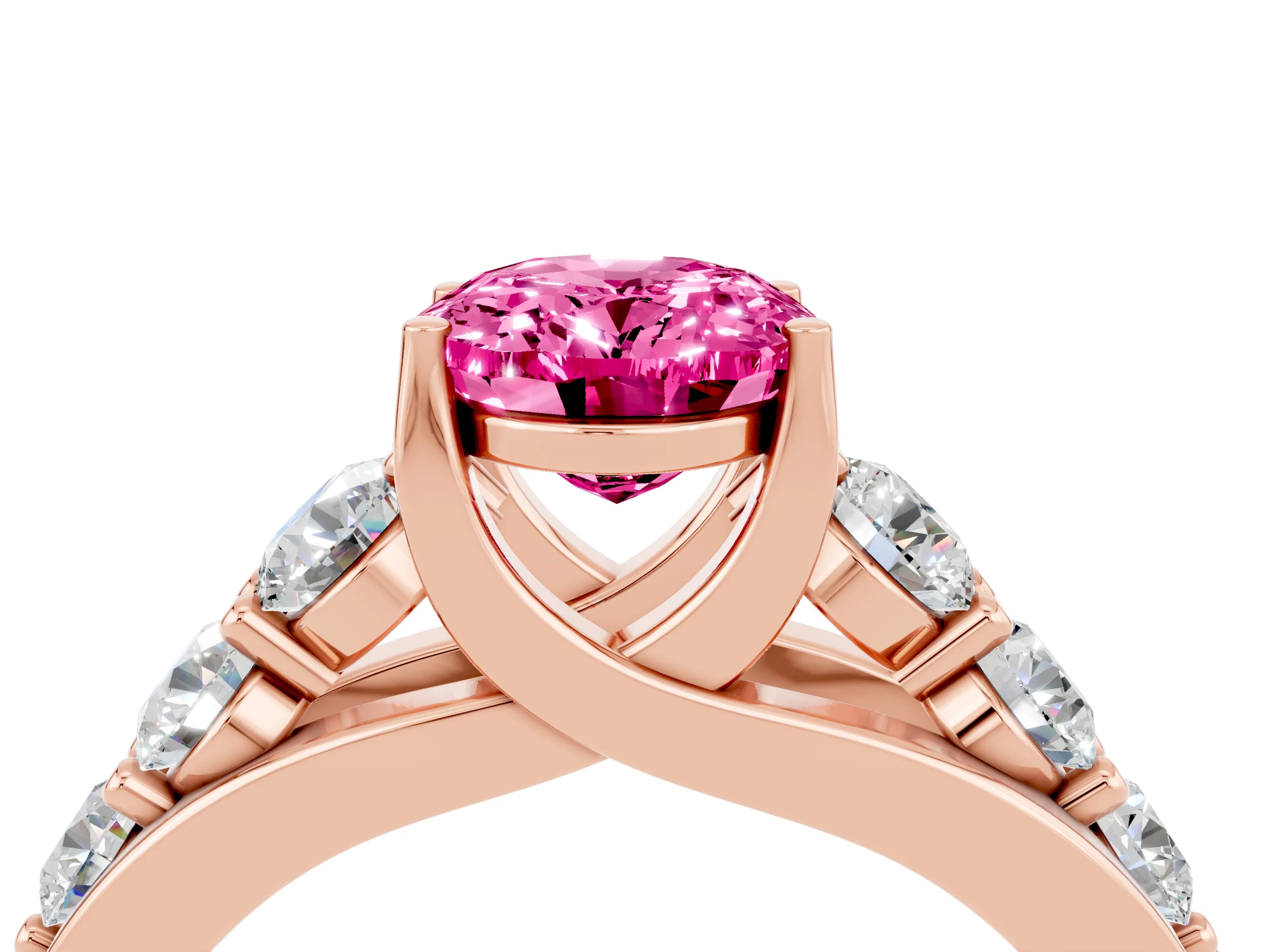 Rose gold Oval Cut Pink Sapphire Engagement Ring with Pavé Band and Four-Prong Setting_4