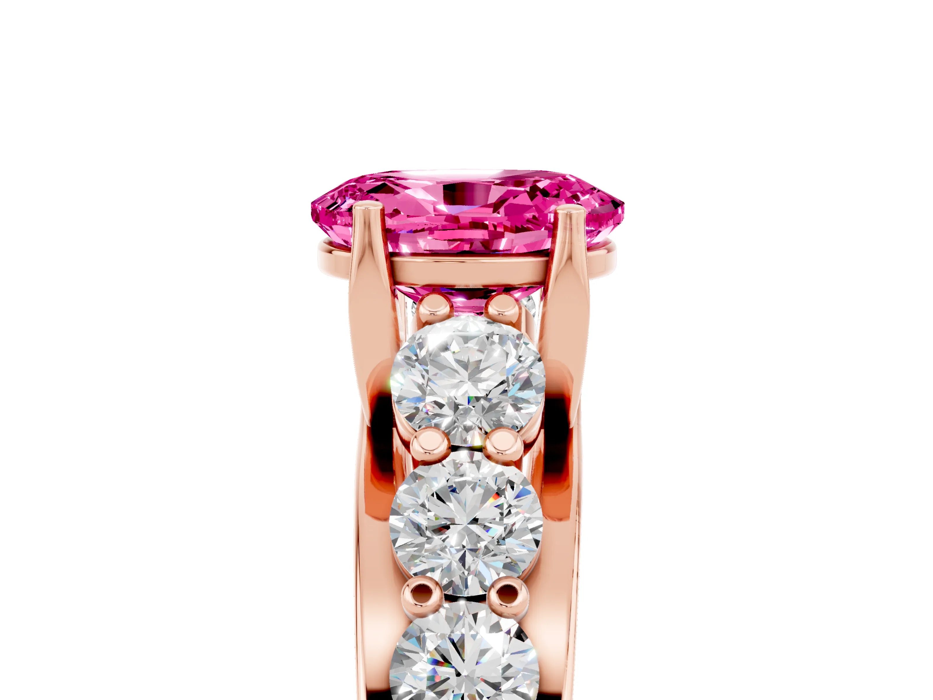 Rose gold Oval Cut Pink Sapphire Engagement Ring with Pavé Band and Four-Prong Setting_5